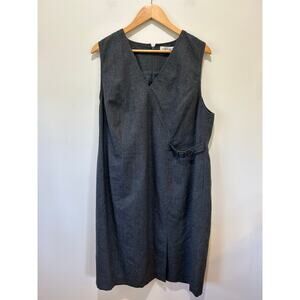 Valerie Stevens wool dress size 16 grey sheath v neck knee length small flaw*